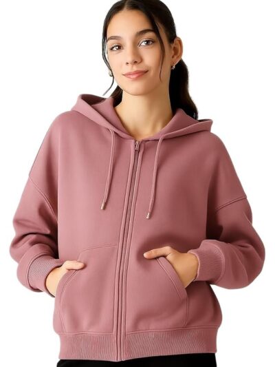 Women's Oversized Winter Jacket Sweatshirts Casual Drawstring Clothes Zip Up Hoodie with Front Pocket( Onion)