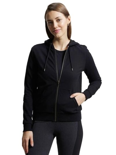 Women's Super Combed Cotton French Terry Fabric Hoodie Jacket with Side Pockets Black