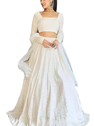 TRENDMALLS Georgette Embroidery Sequence Work Lehenga Choli Unstitch Blouse With Dupatta For Women (