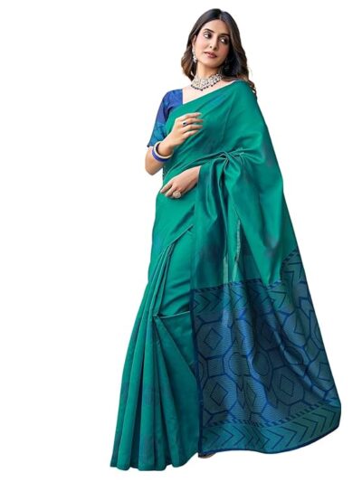 SAMAH Women's Banarasi Silk Jacquard Saree with Unstitched Blouse Piece