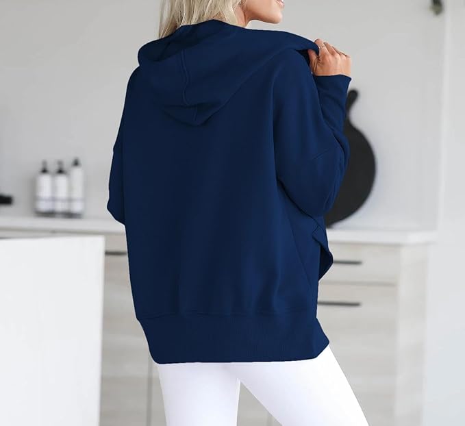 Women Causal Long Sleeve Hoodie Oversied Button Collar V Neck Sweatshirt Trendy Pullover Tops With P - Image 2