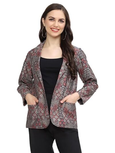 Women Poly Viscose Straight Printed Jacket