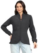Women's Standing Collar Zipper Fleece Standard Length Jacket(Dark Grey)