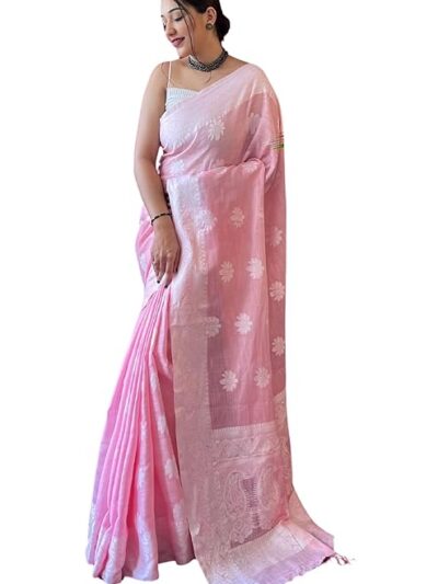 SGF11 Women's Kanjivaram Soft Cotton Linen Silk Saree With Blouse Piece