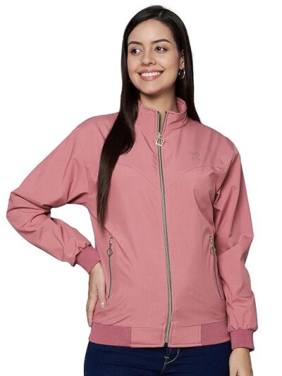 Nylon Full Sleeve Solid Women's Jacket(Onion)