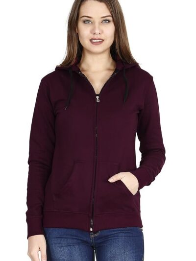 Women's Cotton Full Zipper Sweatshirt Hoodies with Kangaroo Pocket(Maroon)