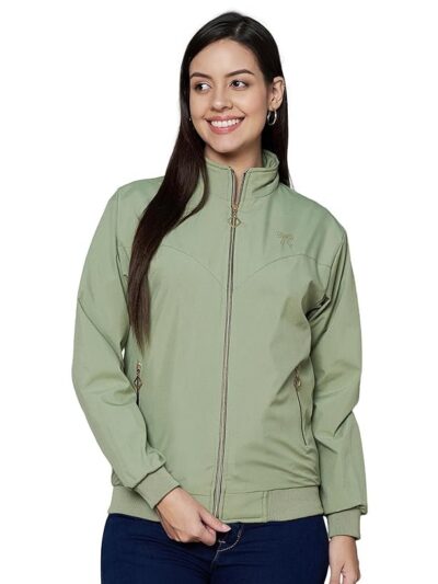 Nylon Full Sleeve Solid Women's Jacket(Pista)