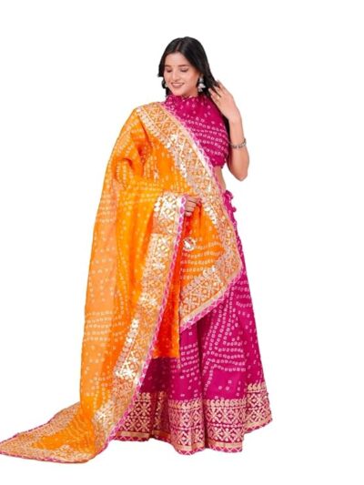 Traditional Ethnic Kota Doria Bandhani Lehenga Choli Set for Wedding and Ethnic FestivalEmbroidered