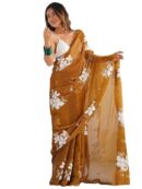 Women's Shimmer Organza Sequence Embroidery Saree With Unstitched Blouse Piece