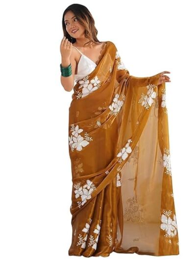 Women's Shimmer Organza Sequence Embroidery Saree With Unstitched Blouse Piece