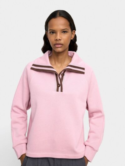 Sweatshirt with Polo Collar and Stripes – Pink