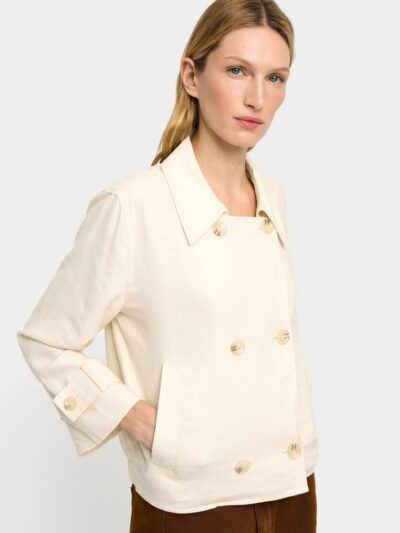 Short Trench Coat with Linen Blend – Ecru
