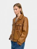 Leather Jacket with Marked Topstitching – Cinnamon
