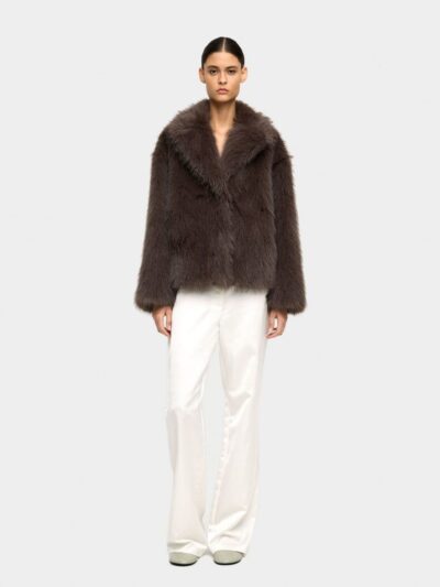 Voluminous Coat with Fur Effect – Taupe