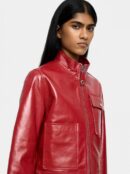 Leather Jacket with Zipper – Red