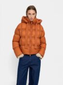 Quilted Coat with Removable Hood – Orange