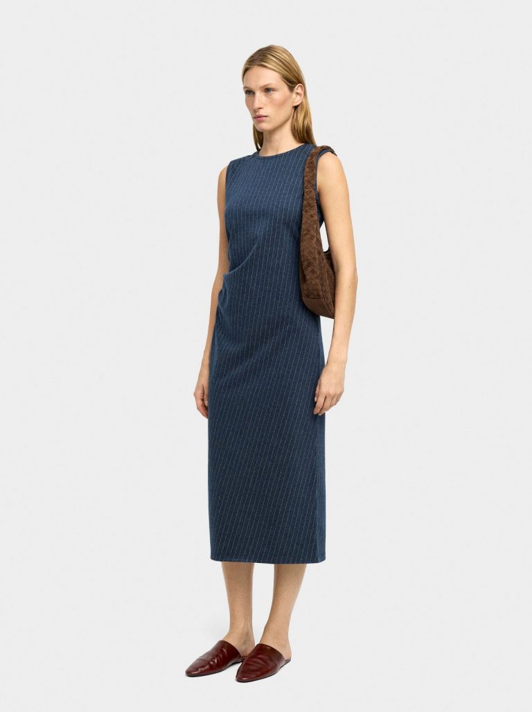 Midi Dress with Pinstripe – Navy