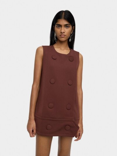 Short Dress with Buttons – Brown