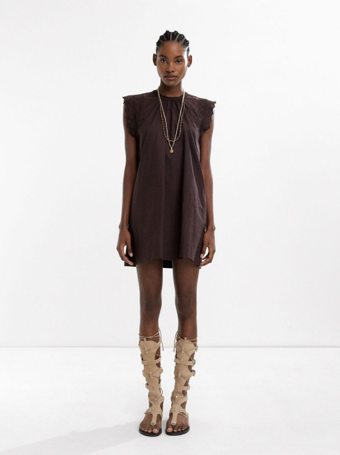 Short Crochet Dress – 100% Cotton – Brown
