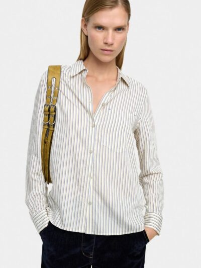 Ecru Stripe Long-Sleeve Shirt with Relaxed Structure