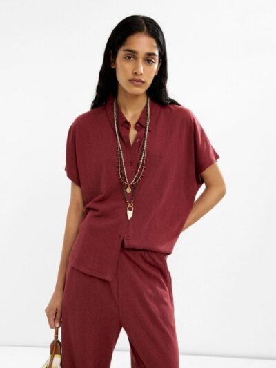 Bordeaux Short-Sleeve Cotton Shirt