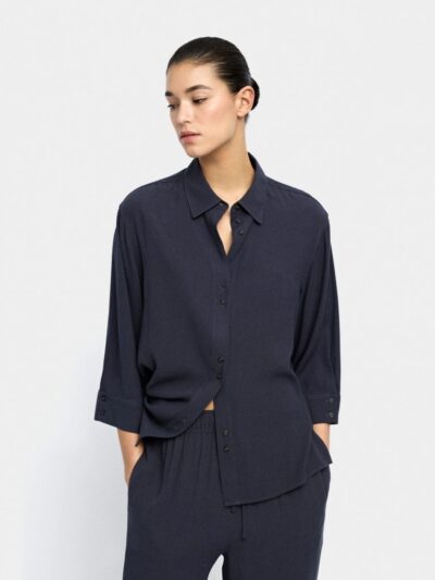 Lyocell Shirt with Double-Button Detail in Soft Gray