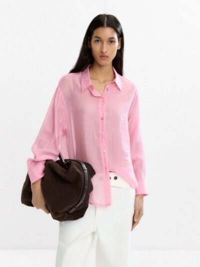 Sheer Long-Sleeve Shirt with Delicate Finish in Pink