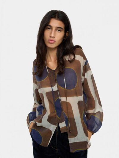 Printed Semi-Transparent Blouse with Artistic Finish