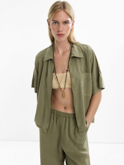 Utility Zip Shirt with Pocket in Olive Green