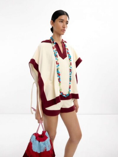 Cotton Poncho with Contrasting Colors – Multi