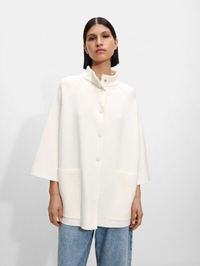 Soft Buttoned Knit Poncho in Clean White