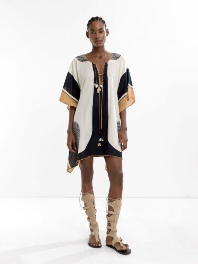 Artful Printed Cotton Kaftan with Flowing Silhouette