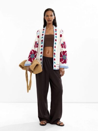 Floral Embroidered Cotton Kimono with Artisan Finish