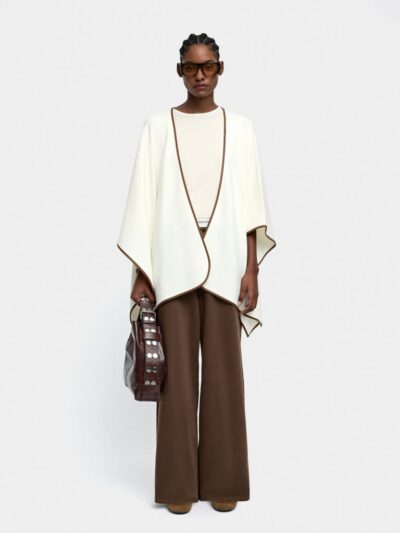 Knitted Poncho with Stitching Detail – White