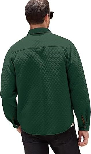 Mens Shacket Long Sleeve Shirt Jacket with Pockets Light weight Overshirts Quilted