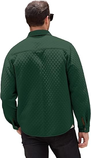 Mens Shacket Long Sleeve Shirt Jacket with Pockets Light weight Overshirts Quilted