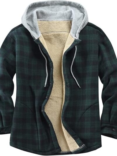 Men's Cotton Plaid Shirts Jacket Fleece Lined Flannel Shirts