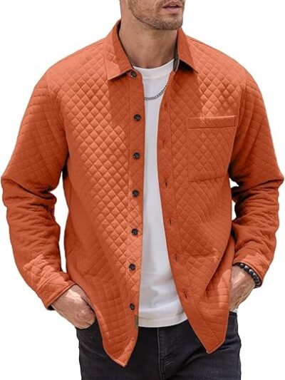 Mens Shacket Long Sleeve Shirt Jacket with Pockets Lightweight Quilted Overshirt