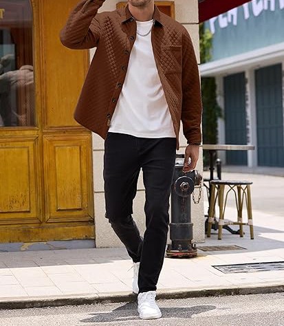 Mens Shacket Long Sleeve Shirt Jacket with Pockets Lightweight - Image 2