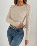 Women's Tops 2025 Cute Long Sleeve Crewneck Blouses Plain Slim