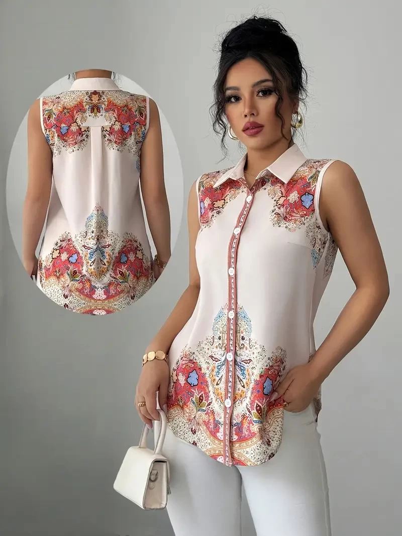 Women'S Sleeveless Casual Loose-Fit Digital Print Commuter - Image 2