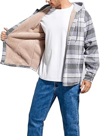 Men's Jacket Fleece Lined Flannel Shirts Sherpa Button Down Jackets